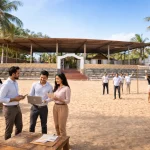 Corporate team enjoying a beachside team-building day out at Blue Bay Beach Resort in Mahabalipuram near Chennai.
