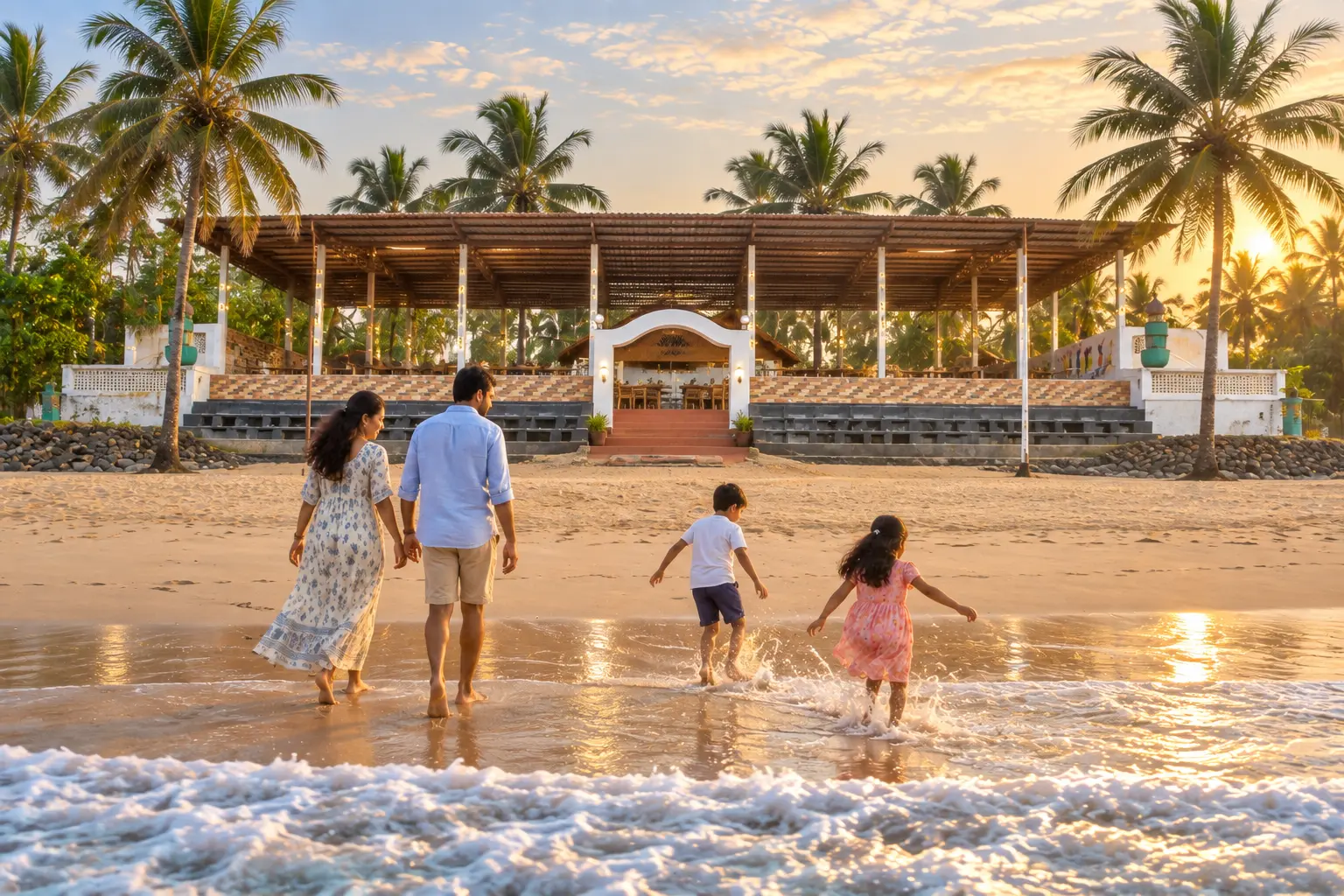 Family enjoying beach at Blue Bay Beach Resort, ECR Chennai